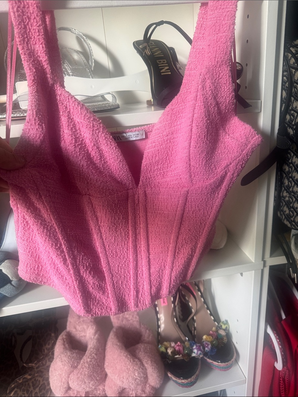Zara Pink Textured Sleeveless Corset Top